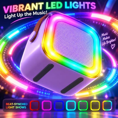 Mini Karaoke Machine for Kids with 2 Wireless Microphones (Purple) | Bluetooth Connectivity, Voice Change, LED Lights, Wireless Microphone