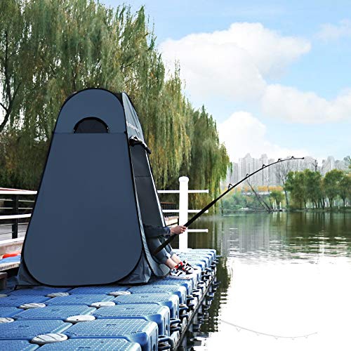 SONGMICS Portable Pop Up Tent, Dressing Room Privacy Shelter, for Outdoor Camping Fishing Beach Shower Toilet, with Zippered Carrying Bag, Dark Grey-Blue GPT01GY