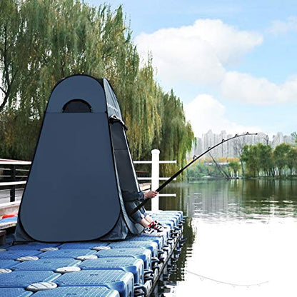 SONGMICS Portable Pop Up Tent, Dressing Room Privacy Shelter, for Outdoor Camping Fishing Beach Shower Toilet, with Zippered Carrying Bag, Dark Grey-Blue GPT01GY