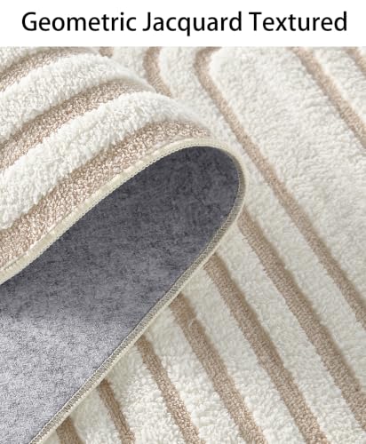 5x7 Area Rugs for Living Room: Boho Washable Soft Nursery Rug Geometric Jacquard Textured Non Slip Baby Girl Rug Carpets for Bedroom Nursery Dining Room Home Office - Beige