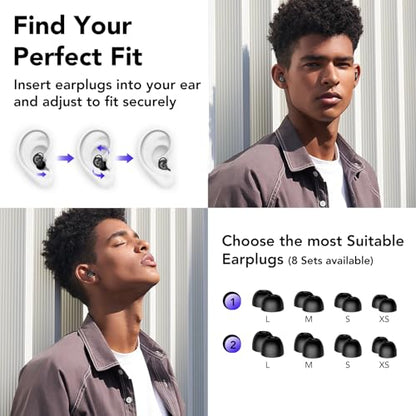 CASCHO Ear Plugs for Sleeping Noise Cancelling 45dB, Reusable Silicone Earplugs with 8 Eartips and Travel Case, Soft Comfort Hearing Protection for Concerts, Snoring, Travel, Study-Black
