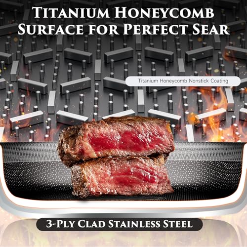 JEETEE Hybrid Stainless Steel Titanium Cookware Set with Detachable Handles | 18 Pcs Pots and Pan Set with Removable Handle, Induction Kitchen Cookware Set for RV Camping, Oven & Dishwasher Safe