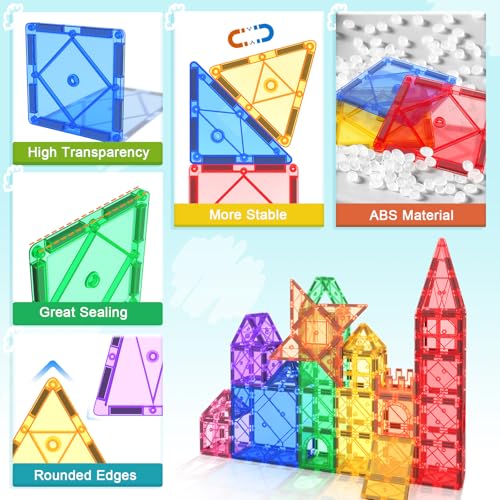 Magnetic Tiles Building Blocks 102pcs Advanced Set STEM Toys for 3+ Year Old Boys and Girls Montessori Toys Toddler Kids Activities Games Christmas New Year Gifts