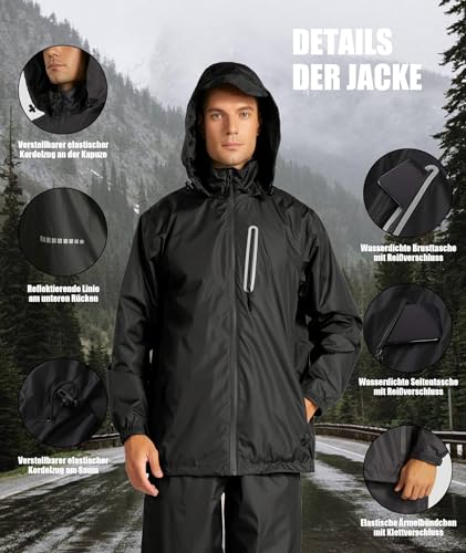 ZITY Waterproof Rain Jacket Men, 2 Piece Rain Suit with Hood, Lightweight Rain Pants, Men's Rain Gear for Outdoor