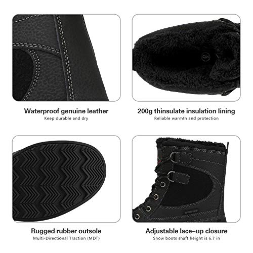 NORTIV 8 Men's Waterproof Warm Winter Snow Boots,Black,9