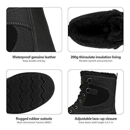NORTIV 8 Men's Waterproof Warm Winter Snow Boots,Black,9