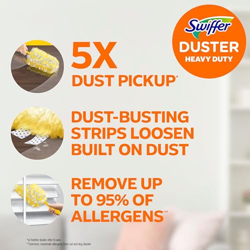 Swiffer Duster Kit with 3ft Extendable Handle, Heavy Duty Dusting Starter Kit with 4 Refills, for Ceiling Fans, Vents and Hard to Reach Places