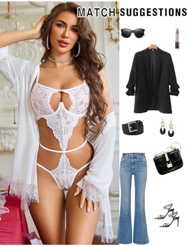 Avidlove Women's Sexy Front-Opening Lingerie Underwired Bodysuit Lace Teddy Cutout One Piece Babydoll