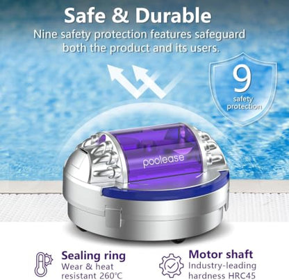 Cordless Pool Vacuum Robot with Dual high-Powerful Motors Provide Strong Suction, Self-Parking, 100 Min Runtime, Robotic Pool Cleaner for Above/In-ground Flat Pool up to 960 Sq.ft