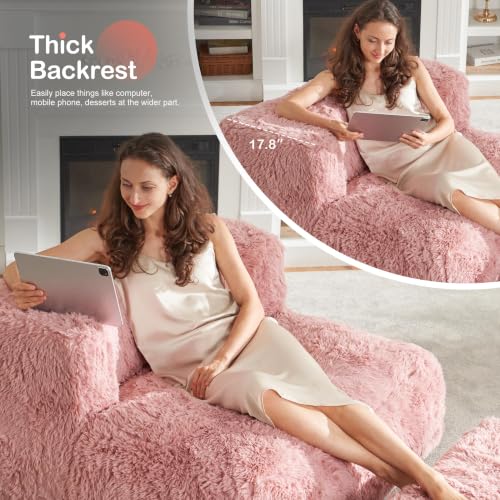 Hobestluk Adult Bean Bag Chair, Lazy Sofa with Ottoman for Relaxing, Pink