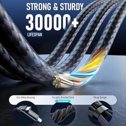 4-in-1 Charging Cable Fast Charging, USB C Braided Cable 4-in-1 USB Multi Cable with E-Mark Chip, Multiple iPhone Charger Cord for iPhone 16/15/14/13 Series/Pad/Android/Tablets and More(3.3FT)