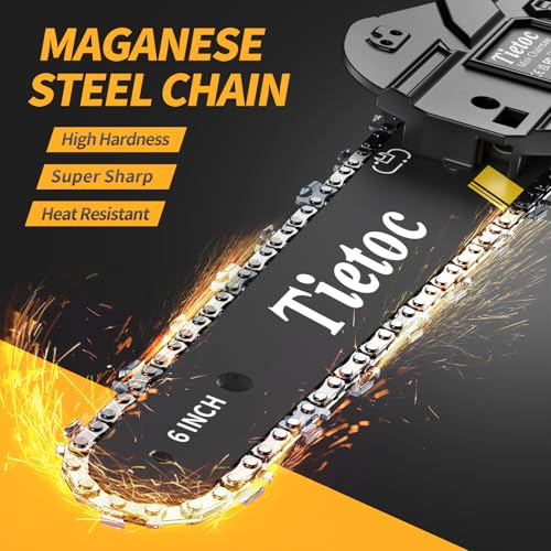 Mini tronçonneuse sans fil TIETOC 6 pouces avec grandes batteries, tronçonneuse électrique 880 W avec système de lubrification, petite tronçonneuse à batterie pour la coupe du bois/des arbres pour hommes, papa, mari, gadget
