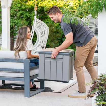LIFETIME 25 Gallon Outdoor Storage Cube, Deckbox, Brown lid, Storage Box for Gardening Tools, Pool Supplies, Patio Furniture & More