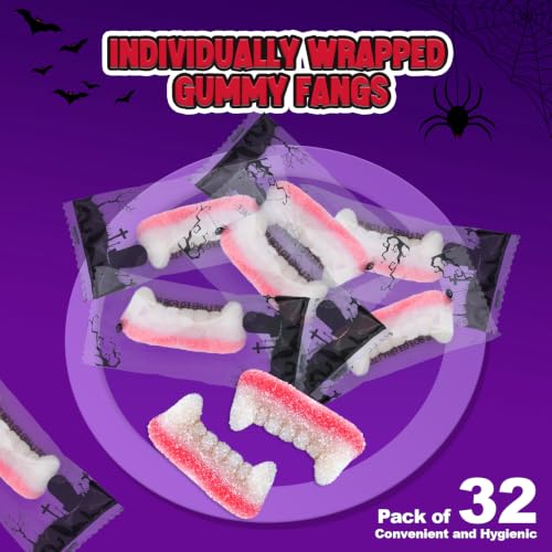 AMOS Sour Gummy Fangs, 240g Sour Sand Vampire Teeth Gummy Candy, Individually Wrapped Halloween Treats for Kids & Parties Approx 32 Pieces