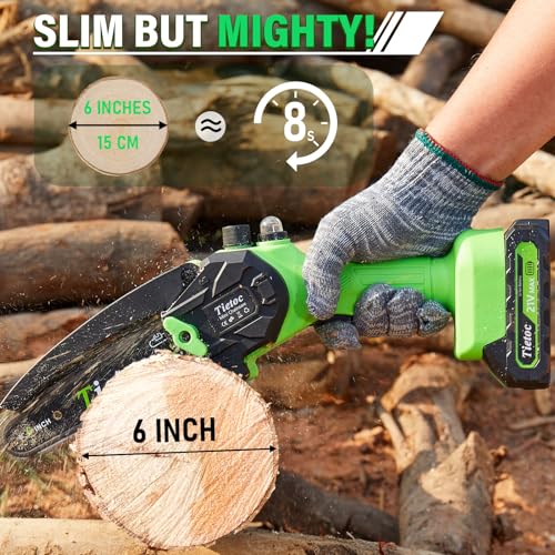 TIETOC Mini Chainsaw Cordless 6 Inch with Large Batteries, 880w Electric Chainsaw with Oiler System,Small Battery Chainsaw for Wood/Trees Cutting for Men Dad Husband Gadget