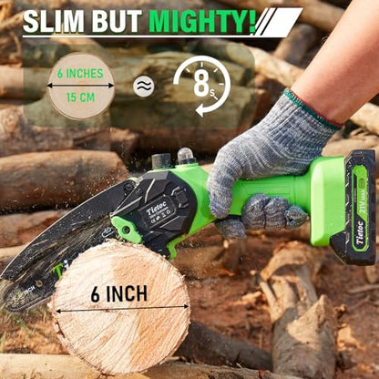 TIETOC Mini Chainsaw Cordless 6 Inch with Large Batteries, 880w Electric Chainsaw with Oiler System,Small Battery Chainsaw for Wood/Trees Cutting for Men Dad Husband Gadget