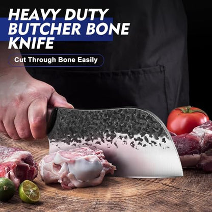 8PCS Chef Butcher Fish Knife Set for Meat Cutting with Roll Bag, Hand Forged Meat Cleaver Knife Boning Carving Knife Set for Home、Camping、BBQ