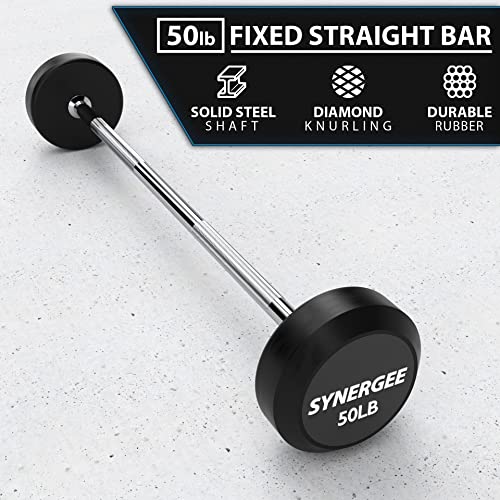 Synergee Fixed 50 lb Barbell – Pre Weighted Straight Bar