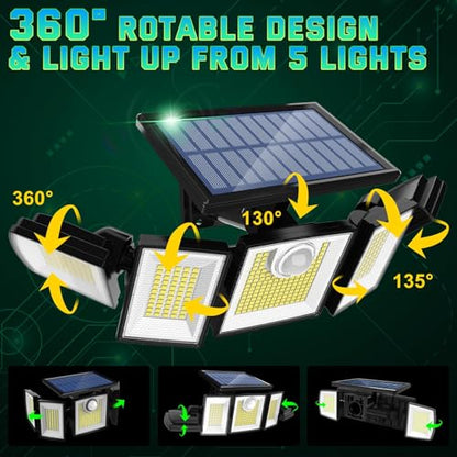 MDCMDCM Solar Lights Outdoor Motion Sensor IP65 Waterproof - 416 LEDs 3000LM Bright 3 Warm White Lighting Modes, 360°Adjustable 32ft for Garden Patio Security