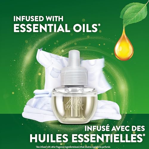 Air Wick Plug In Scented Oil Air Freshener for Home – Infused with Essential Oils, Adjustable Fragrance Control – Crisp Linen Scent – Includes 1 Warmer & 1 Refill