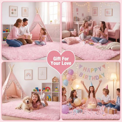 Huiuhjirug Fluffy Pink Area Rug,9x12 Tapis for Living Room Bedroom Girls