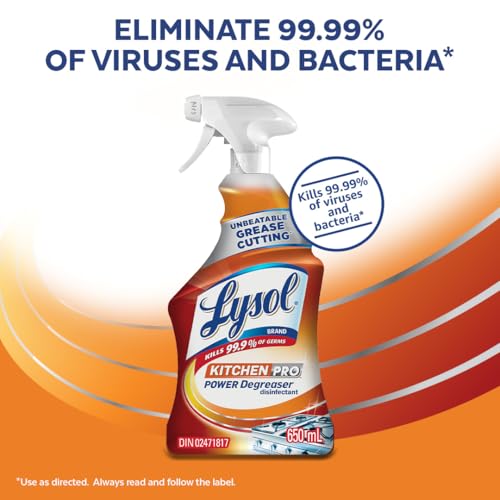 Lysol Kitchen Power Degreaser Trigger Spray, Fresh Citrus Scent, 650 mL (Pack of 2)
