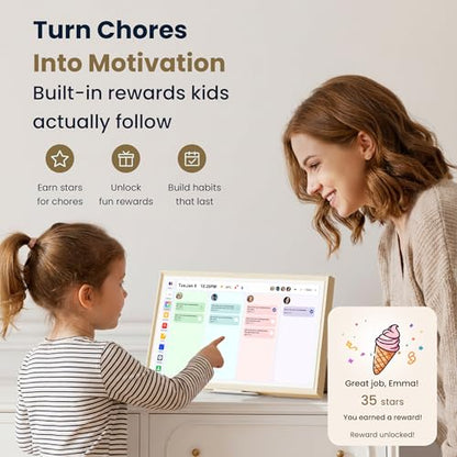 Winnovo 15.6-Inch Smart Digital Calendar & Photo Frame for Family, Wall Planner with Light Wood Frame, Auto-Sync to Apple, Google & Outlook, Touchscreen Display with Chore Chart, To-Do Lists & Meal Planner, No Subscription