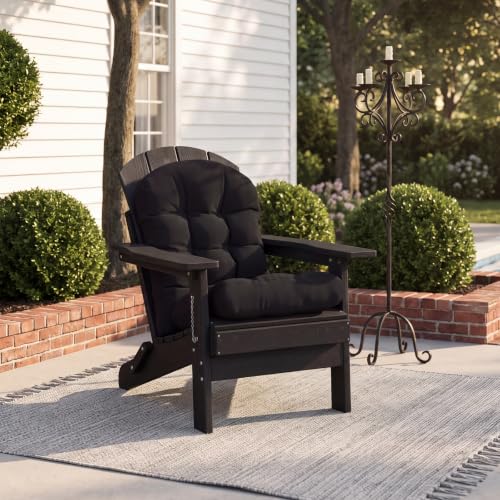 Adirondack Chair Cushion, 48x20x4 High Elasticity Waterproof Muskoka Chair Cushions Tufted Thick Indoor/Outdoor Rocking Chair Cushion with Ties for Porch Yard Chairs (Set of 1, Black)