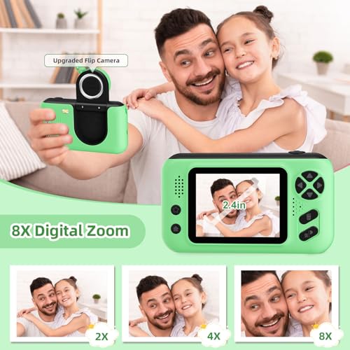 Kids Camera for Boys and Girls HD Selfie Digital Camera for 3-12 Year Old Kids with Tripod & SD Card, Perfect for Christmas & Birthday Gifts Best Festival Gift(Green)