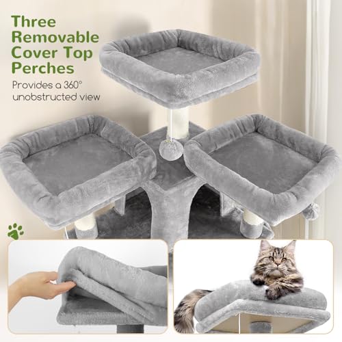 Globlazer Cat Trees and Towers for Multiple Adult Cats, 82-inch XXL Tall Cat Tree Tower for Indoor Cats with Scratching Post, 3 Perches, 2 Hanging Baskets, 2 Condos, Light Grey, F82
