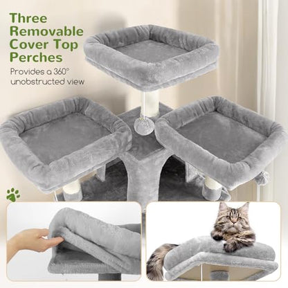 Globlazer Cat Trees and Towers for Multiple Adult Cats, 82-inch XXL Tall Cat Tree Tower for Indoor Cats with Scratching Post, 3 Perches, 2 Hanging Baskets, 2 Condos, Light Grey, F82
