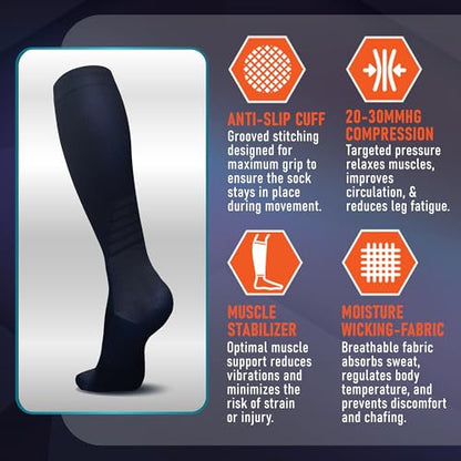 PhysFlex Compression Socks for Women and Men - Best Support for Running, Flying, Pregnancy - Knee High Graduated Compression Stockings (Black/Dark Grey, S/M)