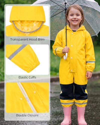 JiAmy Kids Toddler Rain Suit,one Piece Raincoat with Storage Bag for 4-5Years Yellow