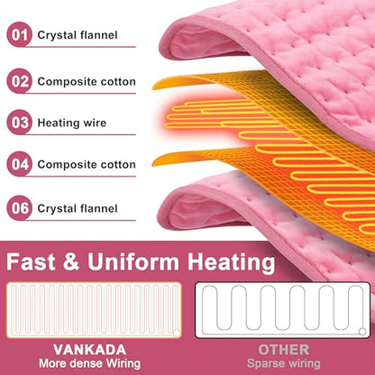 Heating Pad Electric Heat Pad, Hot Heated Pad,Moist Heat Heating Pad Moist and Dry Heat,Multiple Temp and Timer Settings (Light pink, 24"X12")