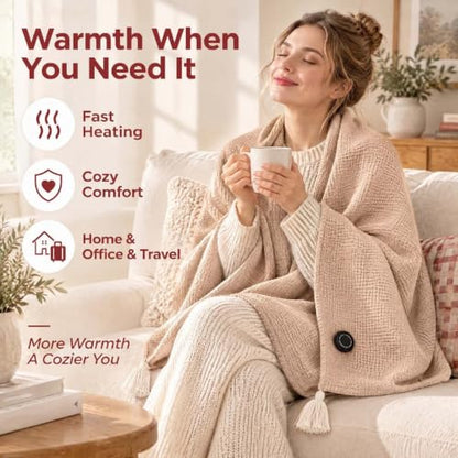 Heated Shawl Wraps for Women Zip Up USB Portable Wearable Blanket | Portable USB Heated Blanket Shawl with 3 Heat Settings & Fast Heating, Home Outdoor Office Use, Battery Pack Not Included
