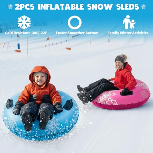 ZMLM 2 Pack Snow Tube for Sledding - 36" Inflatable Snow Sled for Kids | 36" Snow Tubes Heavy Duty Blow Up Tube with Handles Toddler Adults Outdoor Winter Toys Gift for Tubing Sled Sport Supplies