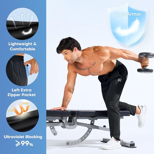 BROKIG Mens Workout Sweatpant Zip Pocket Jogging Track Pant(Black,XL)