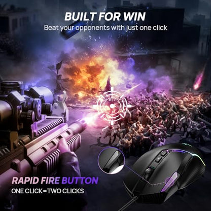 TECKNET Wired Gaming Mouse, 12,800 DPI with Optical Sensor, 8 Programmable Buttons, 13 RGB Backlit Modes, Ergonomic Design, Custom Software Gaming Mice for Laptop,PC