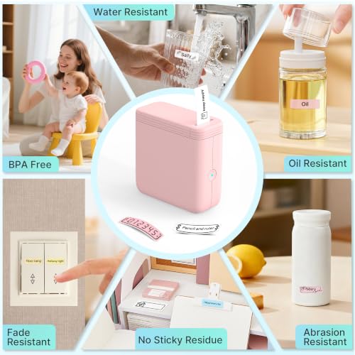 FLEXYVA P24 Label Maker Machine with Tape, Label Printer with 3 Tapes, Pink