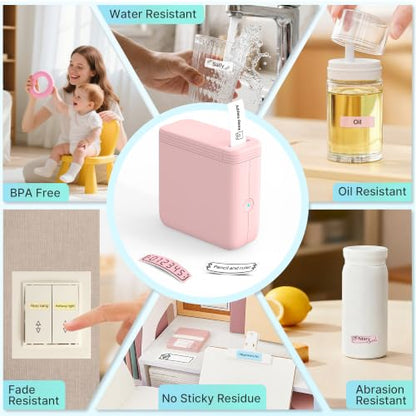 FLEXYVA P24 Label Maker Machine with Tape, Label Printer with 3 Tapes, Pink