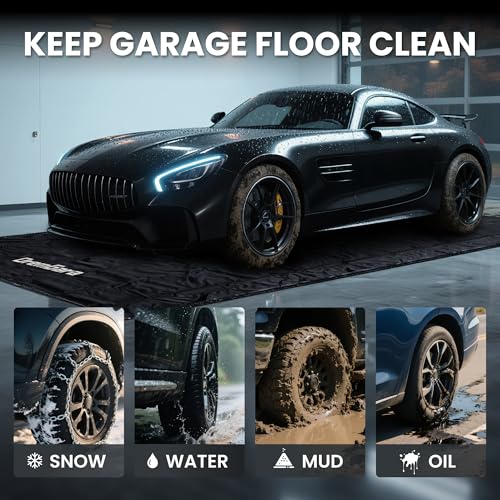 DremGara 7'9" x 16' Garage Floor Mat, 610GSM PVC Containment Mat for Cars | Heavy-Duty, 1.2in Raised Edges, Waterproof Garage Protection, Non-Slip Design, Easy Hose Clean, Kit with Squeegee