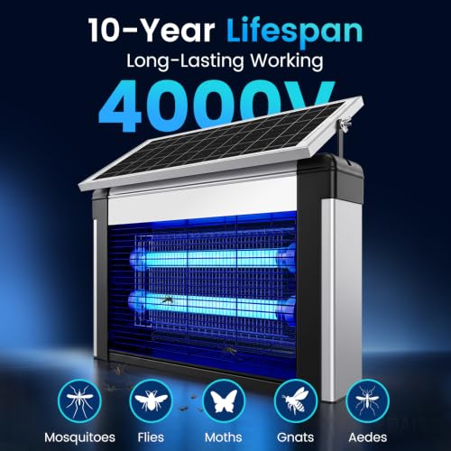 Hefite Bug Zapper Outdoor Solar Powered, 4000V Electric, 20W UV-Led