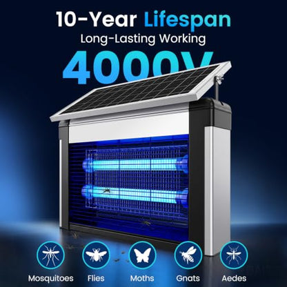 Hefite Bug Zapper Outdoor Solar Powered, 4000V Electric, 20W UV-Led