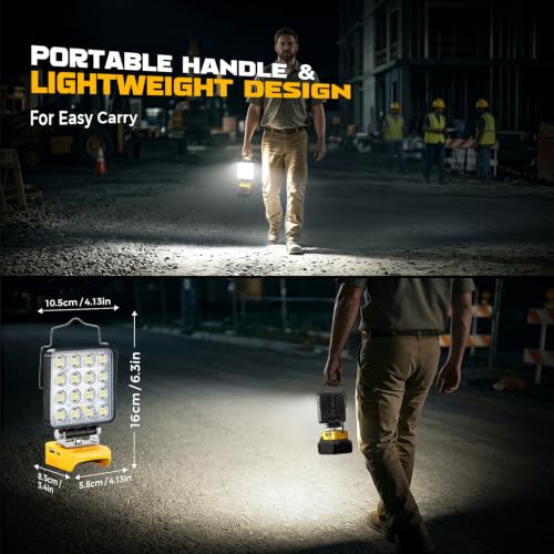 LIVOWALNY Cordless LED Work Light Compatible with Dewalt 20v Battery, 112W 11200LM Flashlight, Portable LED Flood Battery Light with USB A & USB C Charging Output Port for Emergency