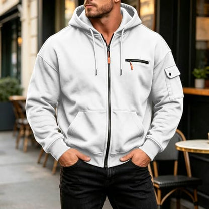 Sweatshirts for Men Full Zip Casual Oversized Pullover Hoodie 2026 White