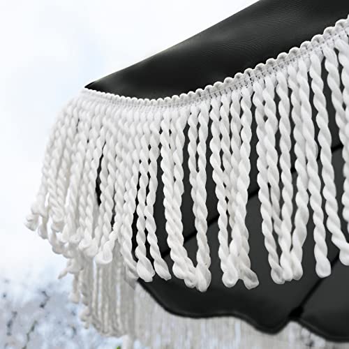 AMMSUN 7ft Boho Patio Umbrella with Fringe, Noble Black