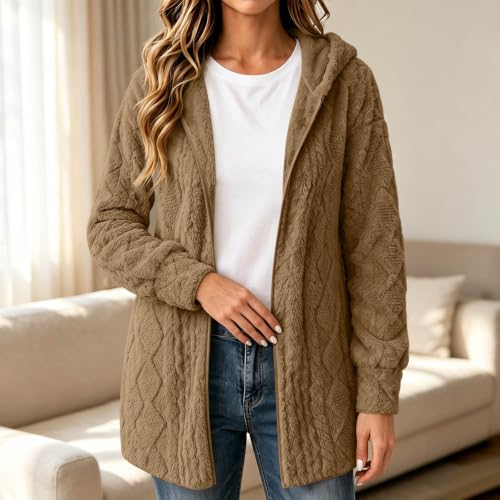 Generic Women Fleece Jackets Warm Fuzzy Sherpa Cardigan Sweater with Hood