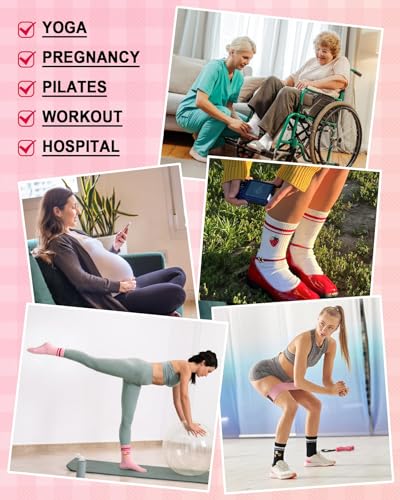 DHSO Pilates Socks with Grips for Women, Cute Non Slip Yoga Crew Socks