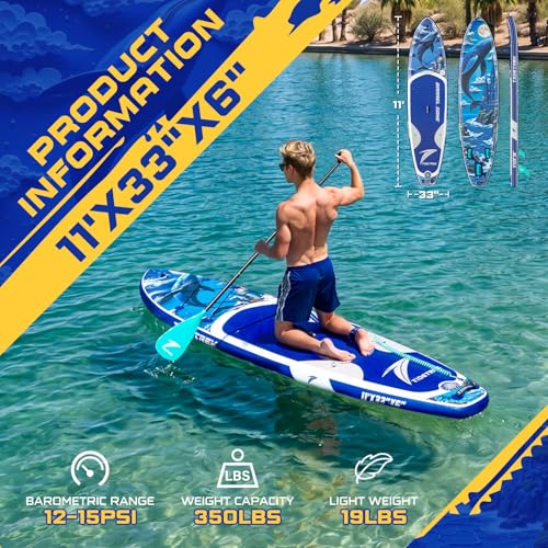 TIDETREK 11'/11'6" x 33"/34" x 6" Inflatable SUP Paddle Board – Extra-Wide, Stable Stand Up Paddle Board with Premium Full Accessory Set for Adults & Youth (Whale Dream, 11'x33 x6)