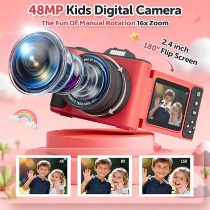 Kids Camera for Boys and Girls 1080P HD Selfie Video Camera Digital Camera for 3-10 Year Old Girls Boys with Cartoon Soft Cover & SD Card Gift for Kids Best Chritmas Birthday Festival